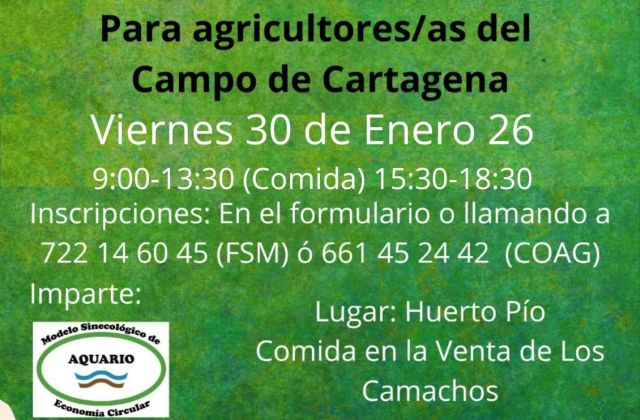 Cartel informativo de jornada de formación de agricultura generativa 30-01-2026